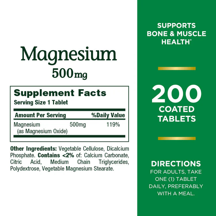 Magnesium  500 mg, 200 Tablets