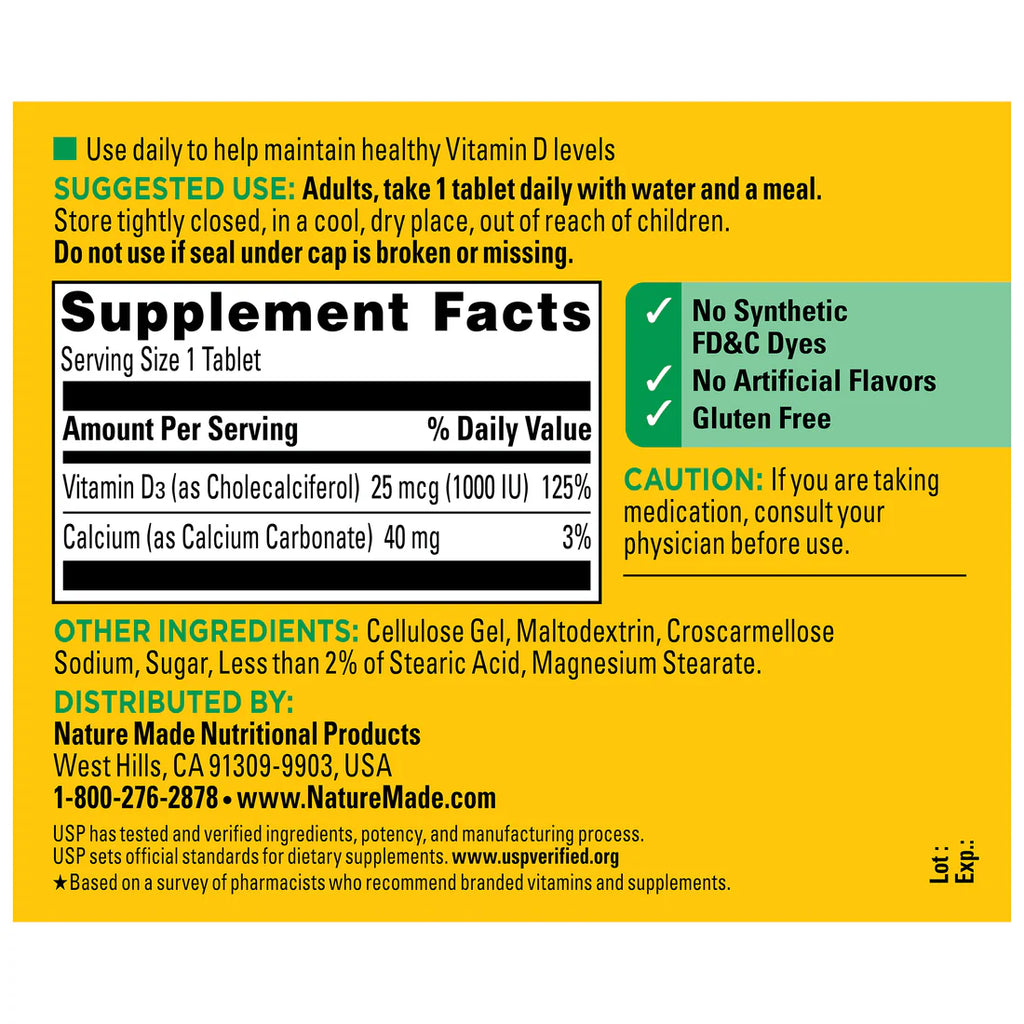 Vitamin D3 1000 IU (25 mcg) 300 Tablets
