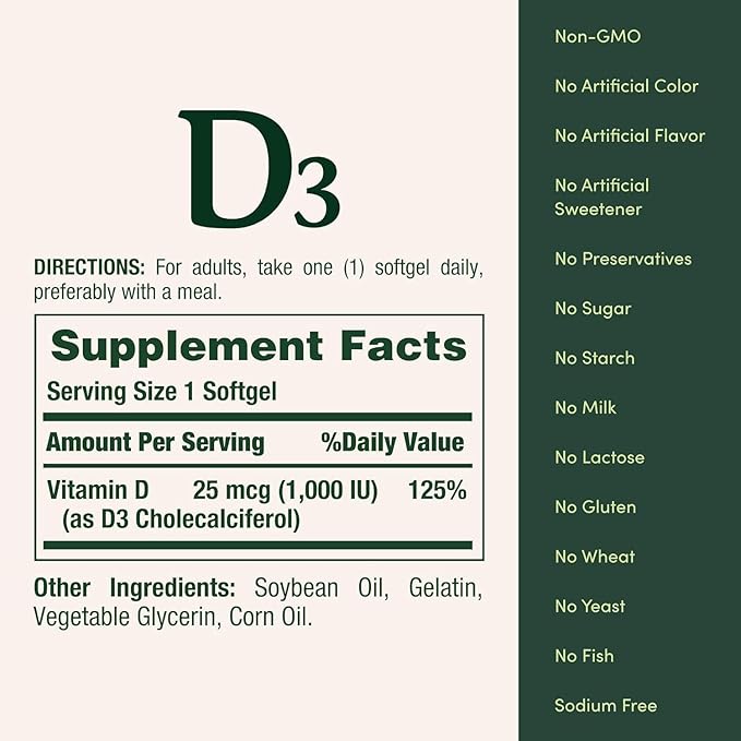 Vitamin D3  1,000 IU 25MCG, 120 Softgels