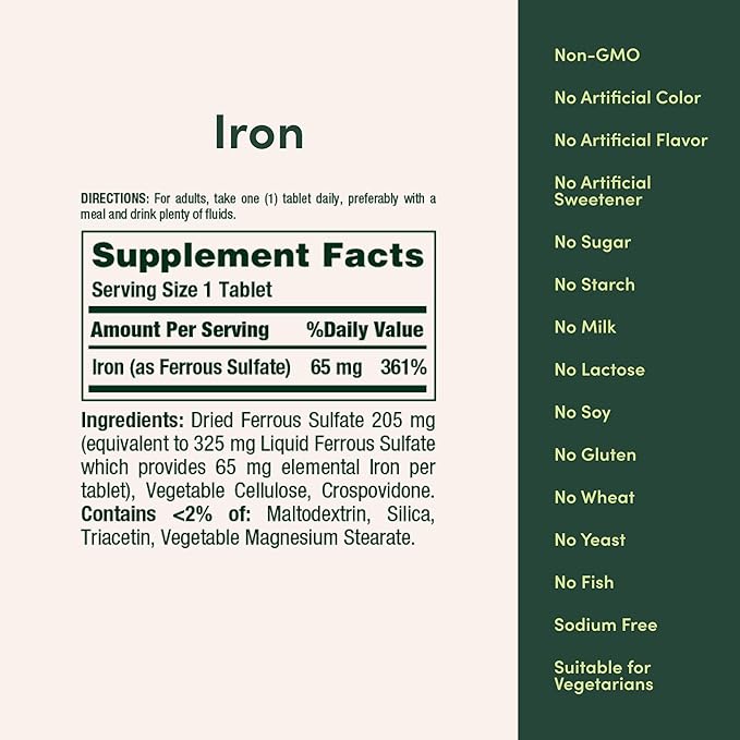 Iron  65 mg, 100 Tablets