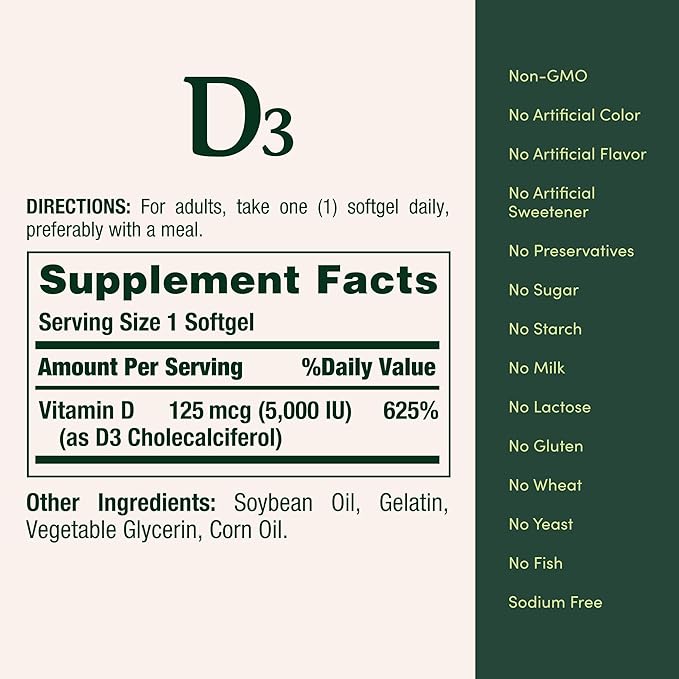 Vitamin D3  125 mcg (5,000 IU), 150 Softgels