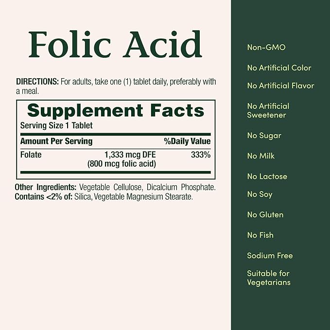 Folic Acid  800 mcg, 250 Tablets