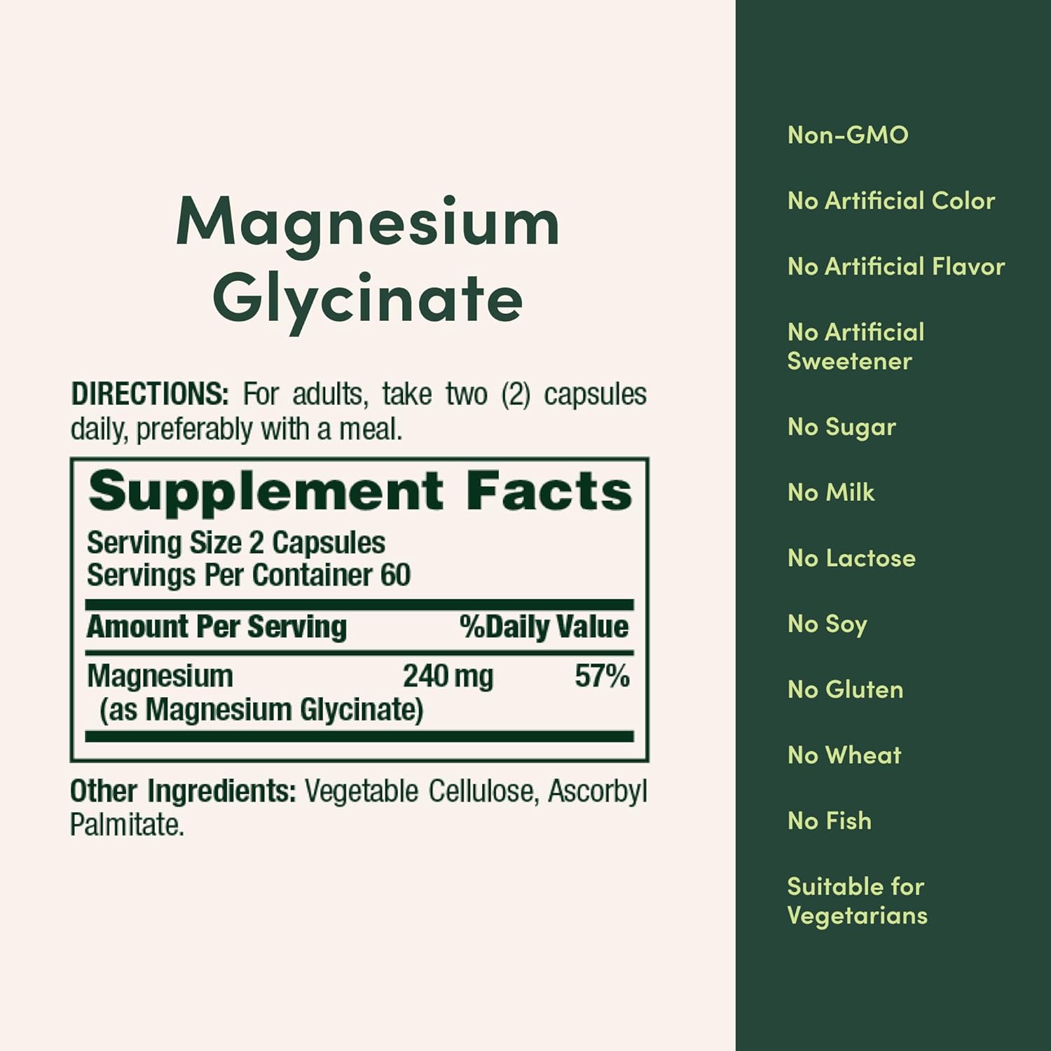 Magnesium Glycinate  240 mg, 60 Capsules
