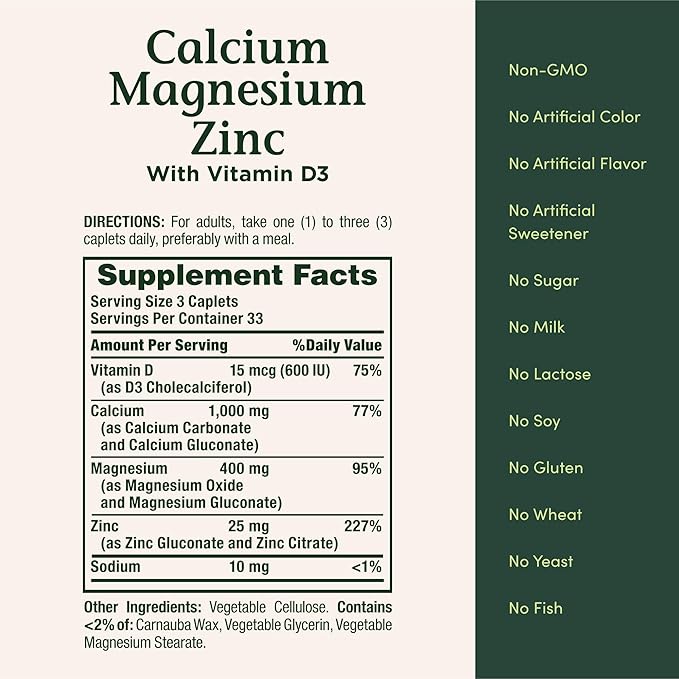 Calcium Magnesium Zinc  100 Caplets