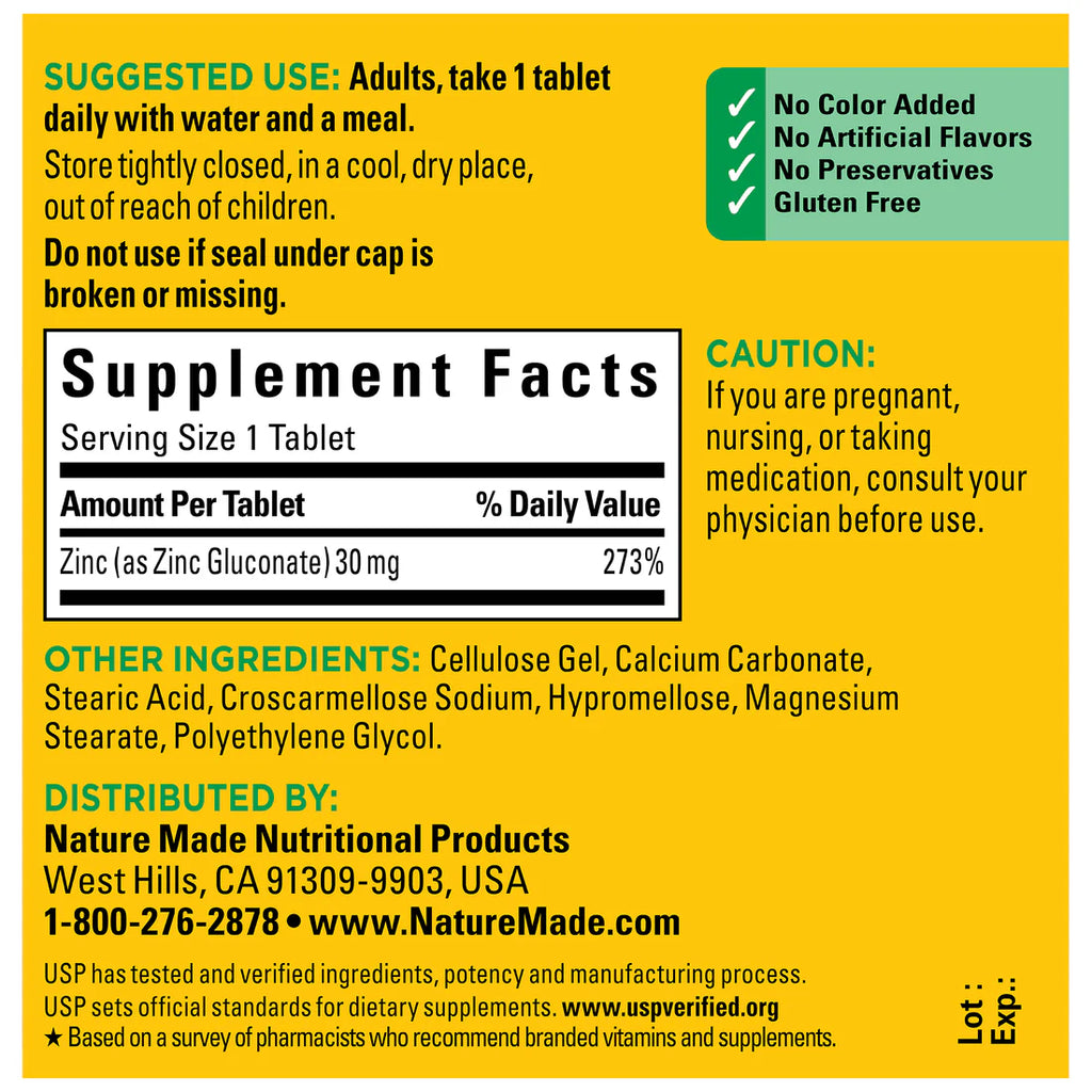 Zinc 30 mg 100 Tablets
