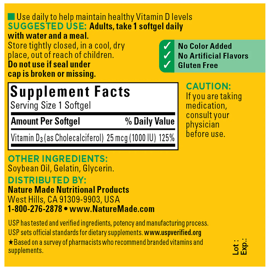 Vitamin D3 1000 IU (25 mcg) 100 Softgels