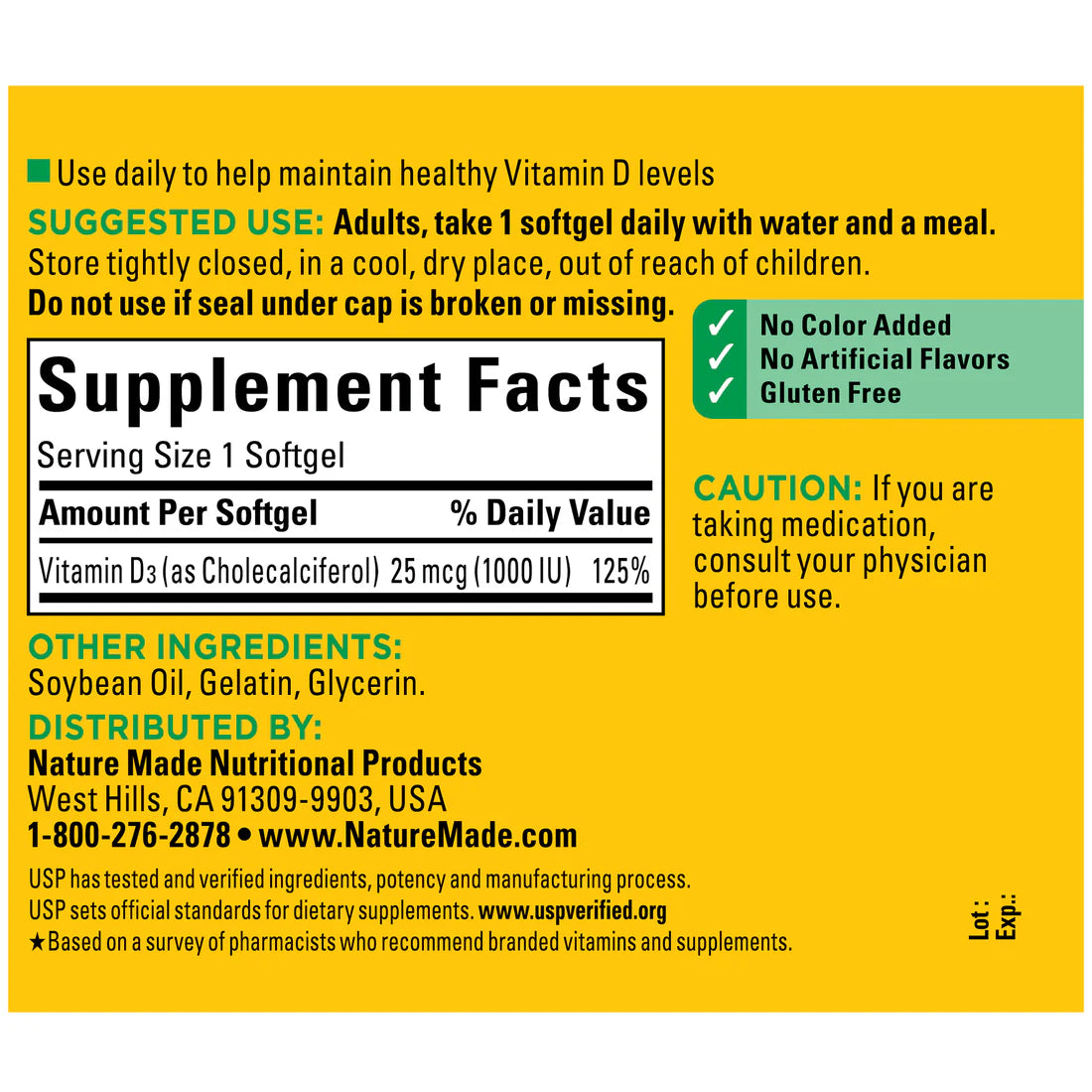 Vitamin D3 1000 IU (25 mcg) 180 Softgels