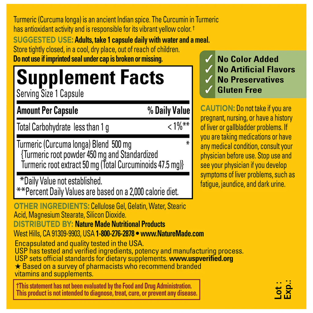 500 mg Turmeric Curcumin 60 Capsules