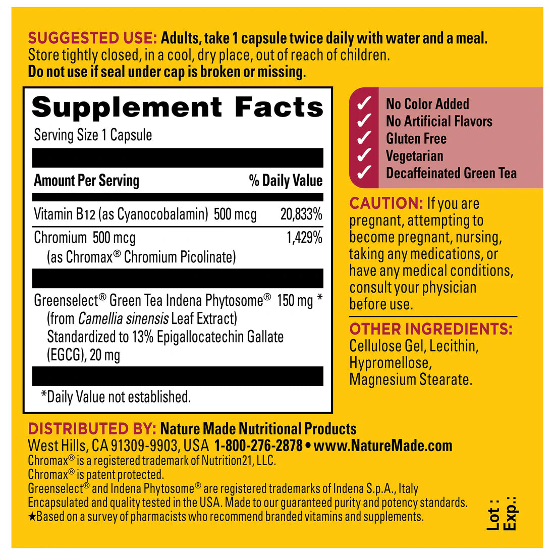 Metabolyze Capsules With Chromium, Green Tea Phytosome & B12 60 Capsules