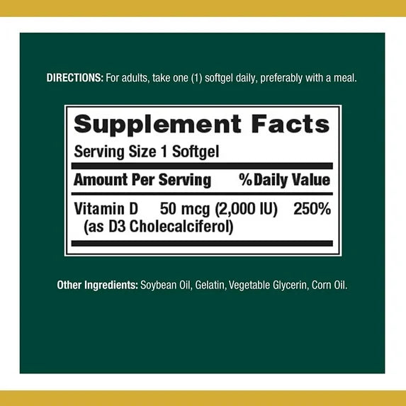 Vitamin D3  2,000 IU,  50mcg 150 Softgels