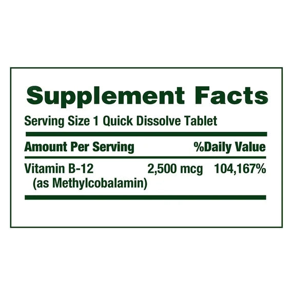 Nature's Bounty Vitamin B-12 2500mcg 300 Tabs,Energy Metabolism, Nervous System